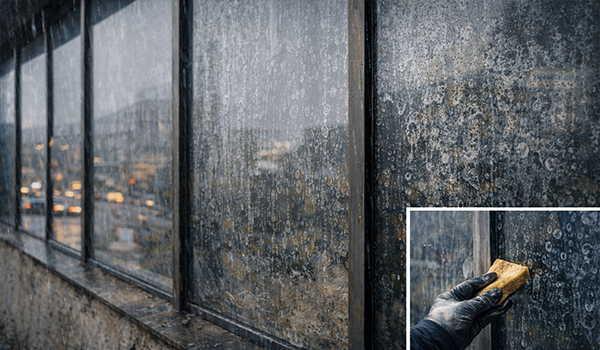 تاثیر باران اسیدی بر نمای شیشه‌ای