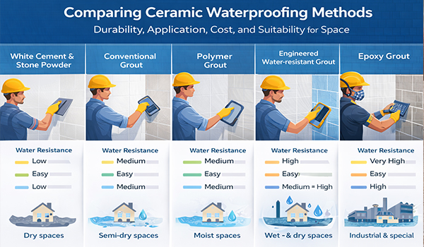 مقایسه روش‌های بندکشی سرامیک از نظر دوام، آب‌بندی و اجرا
